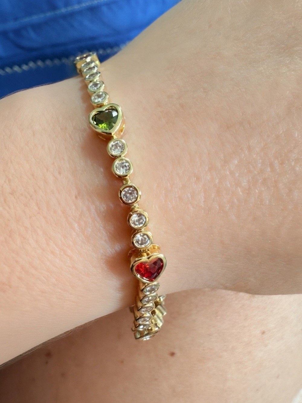 14kt Gold plated Heart Multi Gemstone Tennis Bracelet